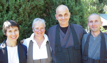 (l) Sessei Meg Levie, teacher at Bolinas; Kiku Christina Lehnherr, teacher at San Rafael; Shinko Rick Slone, teacher at California Street in San Francisco; and Luminous Owl Henkel, past teacher at Bolinas.